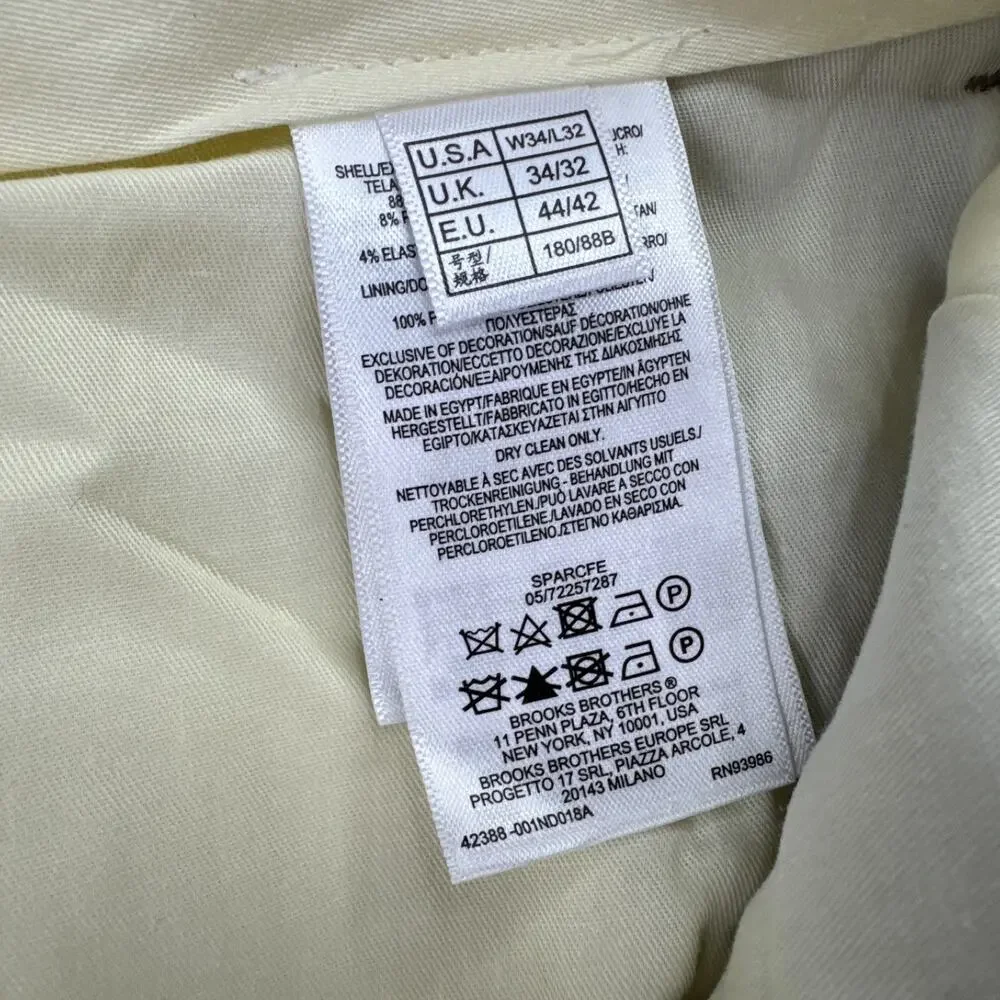 Brooks Brothers Mens Classic Fit Wool Blend Stretch Suit Pants Beige 34x32